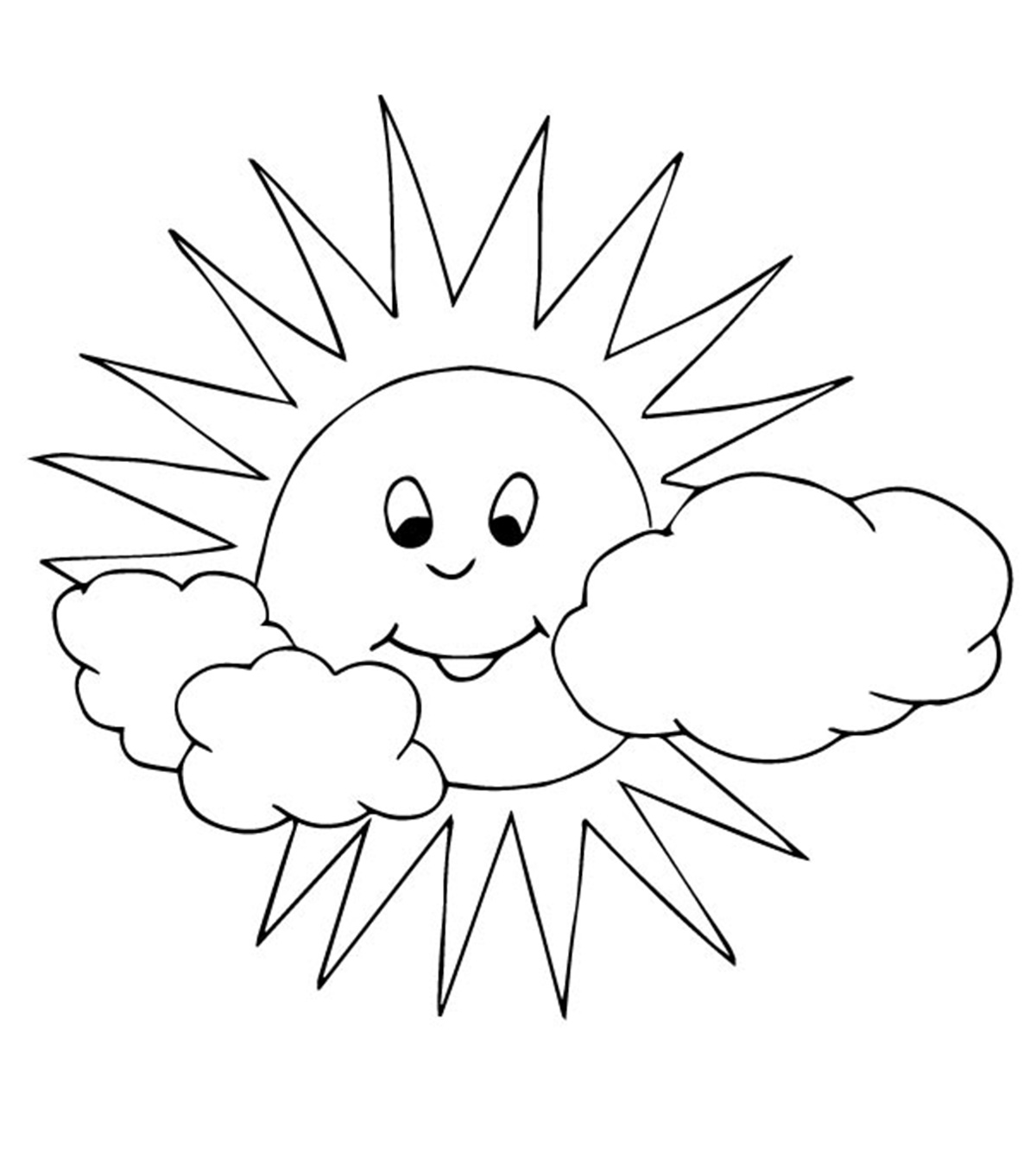 Black outline sun coloring page