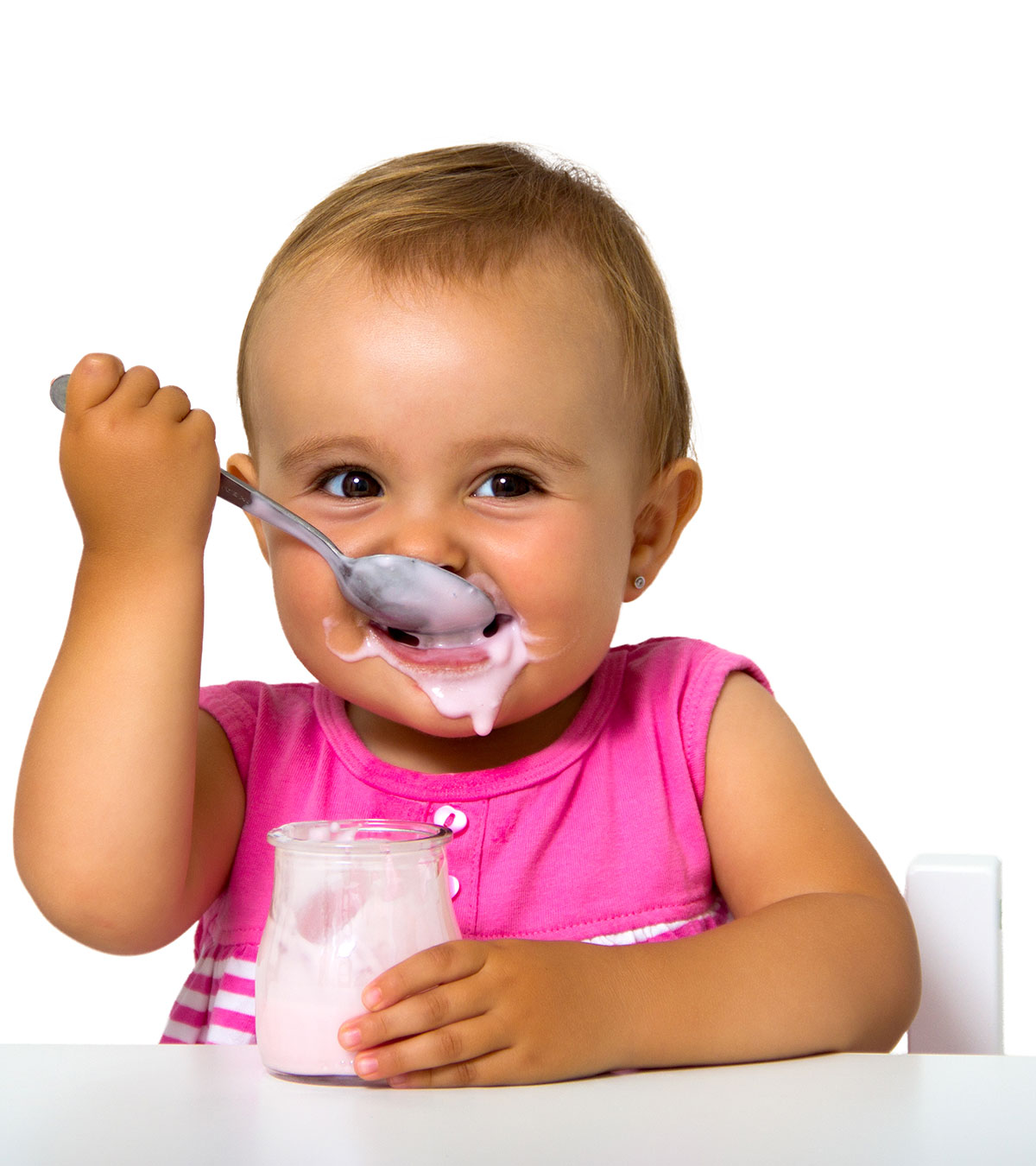 Baby Eating Bowl Of Yogurt